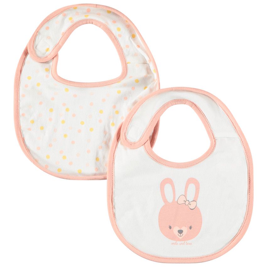 Orchestra Set of 2 bibs print rabbit for baby girl Ecru Birth