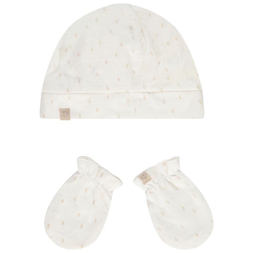 Orchestra Ensemble bonnet moufles imprime fantaisie pour bebe Ecru 34 Trousseau naissance Bebe fille Orchestra