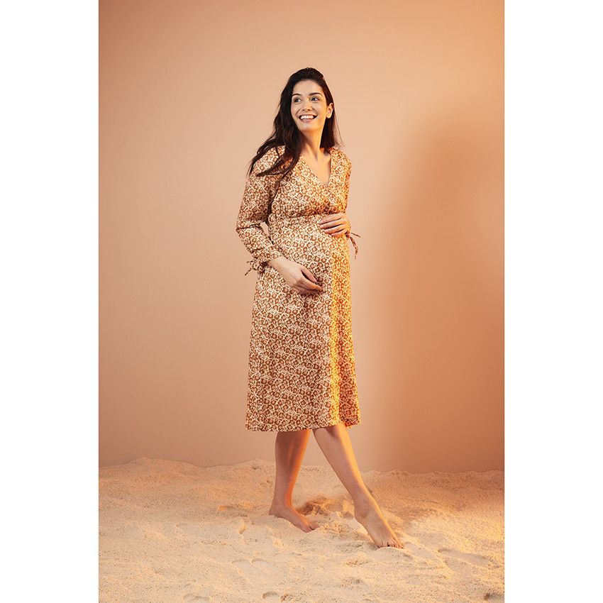 PREMAMAN Robe de grossesse et d allaitement manches longues imprime retro Ecru S Robe Future maman Orchestra