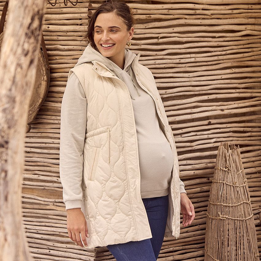 PREMAMAN Doudoune longue sans manches evolutive avec effet matelasse pour femme Ecru XL Veste manteau Future maman Orchestra