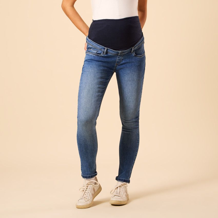 PREMAMAN Jean straight de grossesse avec bandeau haut Bleu