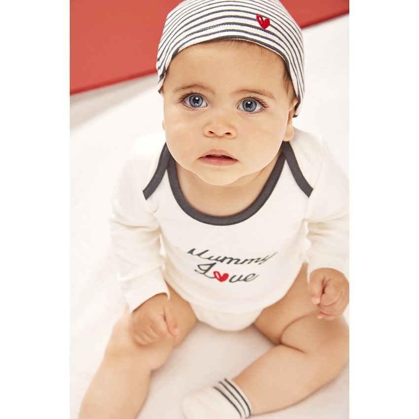 Orchestra dad mummy love 3-piece printed baby set Ecru