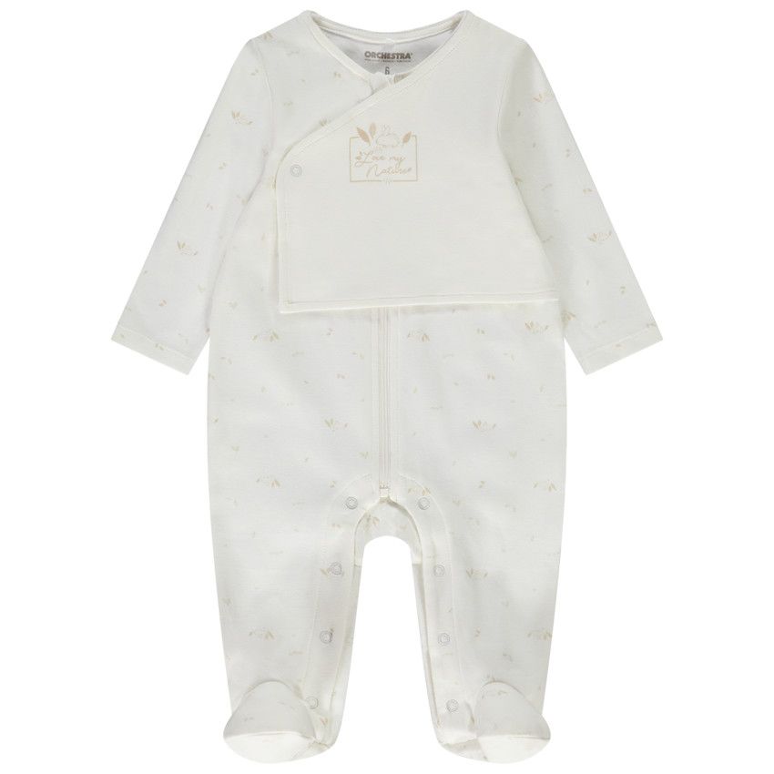 Orchestra Dors-bien en coton imprimé feuilles pour bébé Ecru