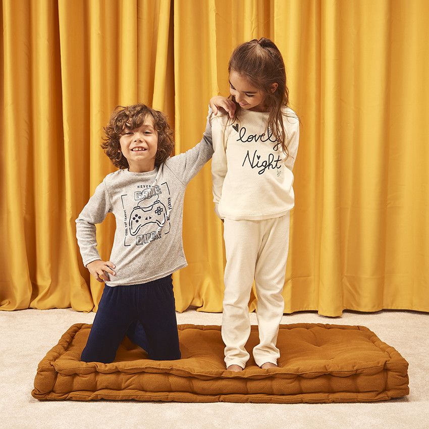 Orchestra Pyjama pièces en velours print licorne pour fille Ecru