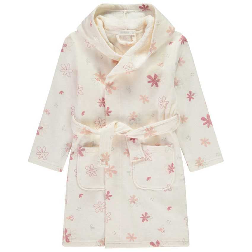 Orchestra Peignoir eponge a capuche imprime fleurs pour fille Ecru 3 ans Accessoires Fille Orchestra