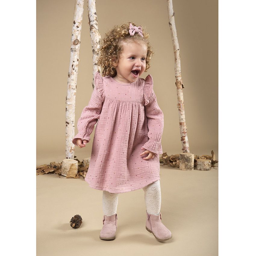 Orchestra Robe manches longues en double gaze de coton imprime pois pour bebe fille Imprime 12 mois Robe jupe Bebe fille Orchestra