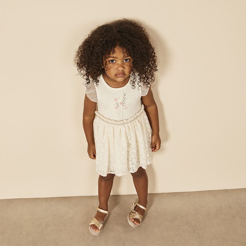 Orchestra Robe de ceremonie en jacquard a manches brodees pour bebe fille Ecru 36 mois Robe jupe Bebe fille Orchestra