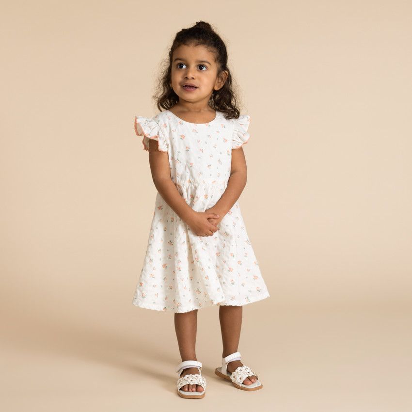 Orchestra Robe manches courtes imprimé fleurs pour bébé fille Ecru