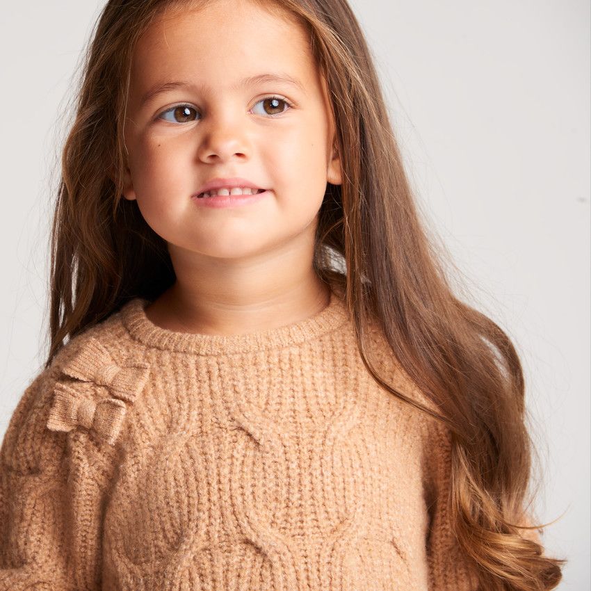 Orchestra Robe bébé fille en tricot torsadé avec nœuds Beige - 23 mois ...
