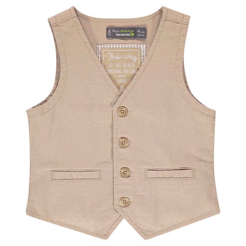 Orchestra Gilet serveur en coton et lin uni Beige 14 ans Pull gilet sweat Garcon Orchestra