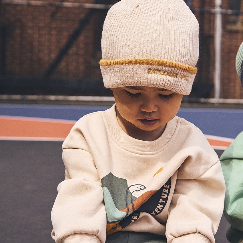 Orchestra Bonnet en tricot avec ecriture brode pour bebe garcon Ecru 50 Accessoires Bebe garcon Orchestra
