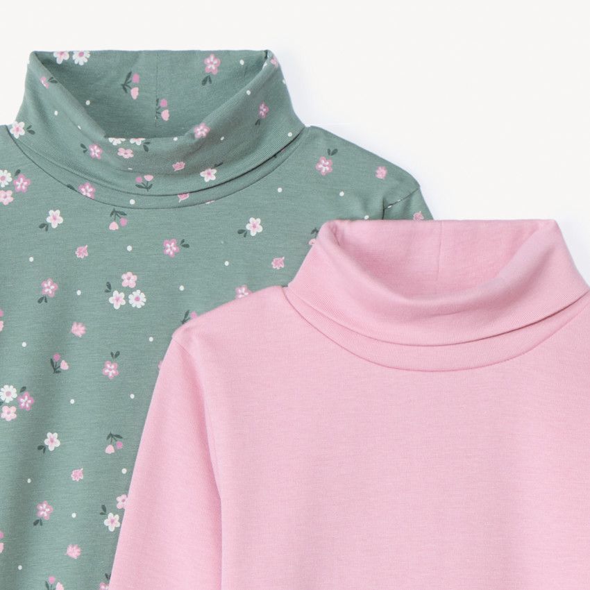 Lot De 2 Sous-Pulls En Côtes Pour Fille - Col Montant Avec Cœur Pailleté - 95% Coton, 5% Élasthanne - Vertbaudet - 14