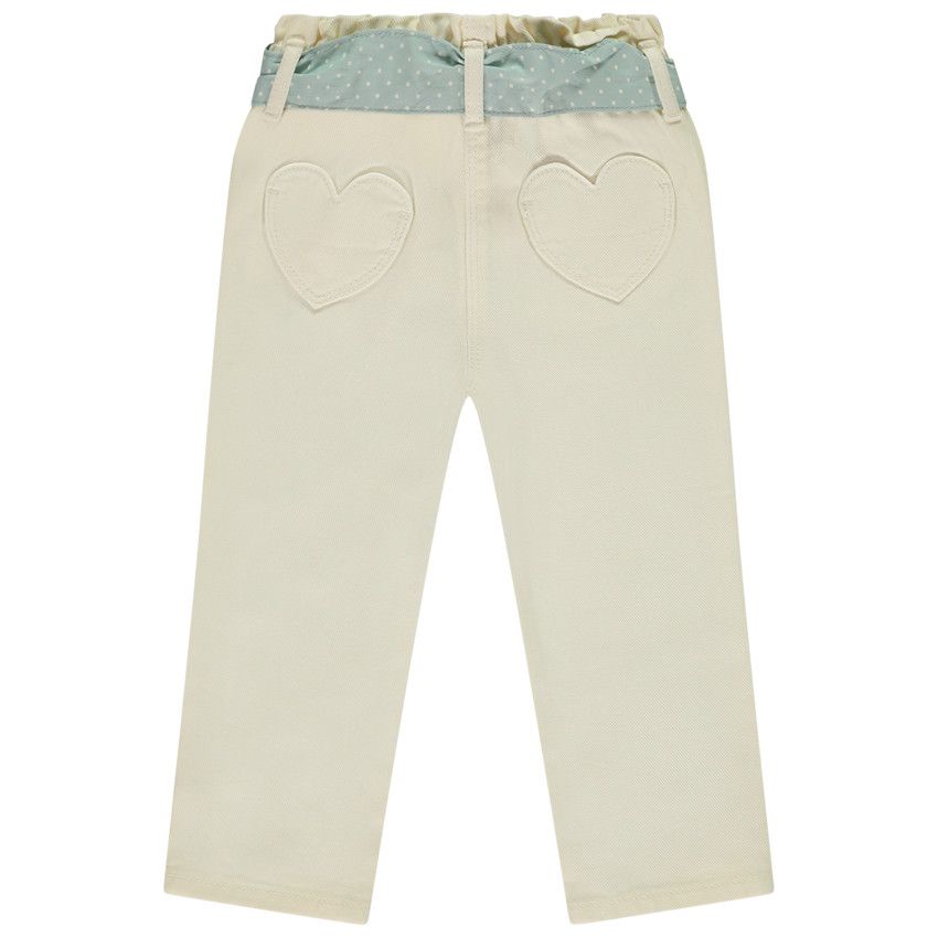 Orchestra Jean a ceinture foulard et broderies papillons pour bebe fille Ecru 23 mois Pantalon jeans Bebe fille Orchestra