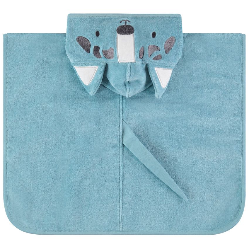 PREMAMAN Hooded bathing poncho with embroidered wolf in terry