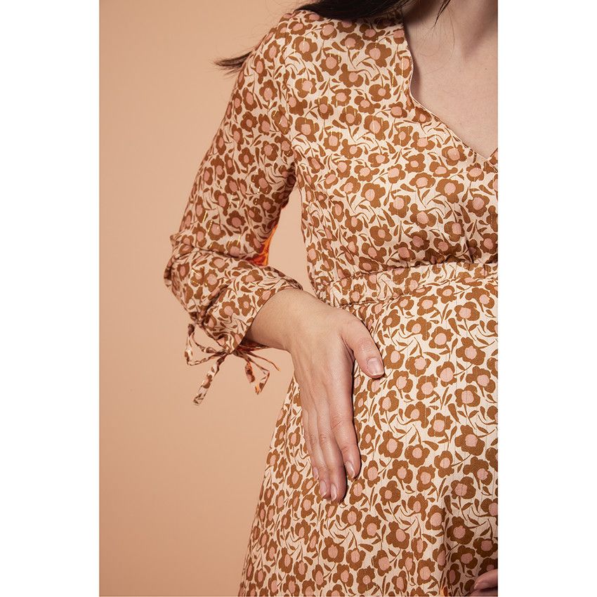 PREMAMAN Robe de grossesse et d allaitement manches longues imprime retro Ecru S Robe Future maman Orchestra