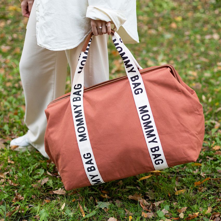 CHILDHOME Mommy bag signature diaper bag Ecru terracotta