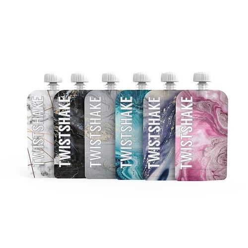 TWISTSHAKE Lot de 6 gourdes réutilisables 220ml marbre Biberonnerie