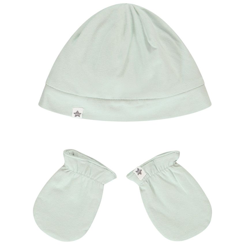 Orchestra Baby boy hat + mittens set in plain jersey Green 34 Birth