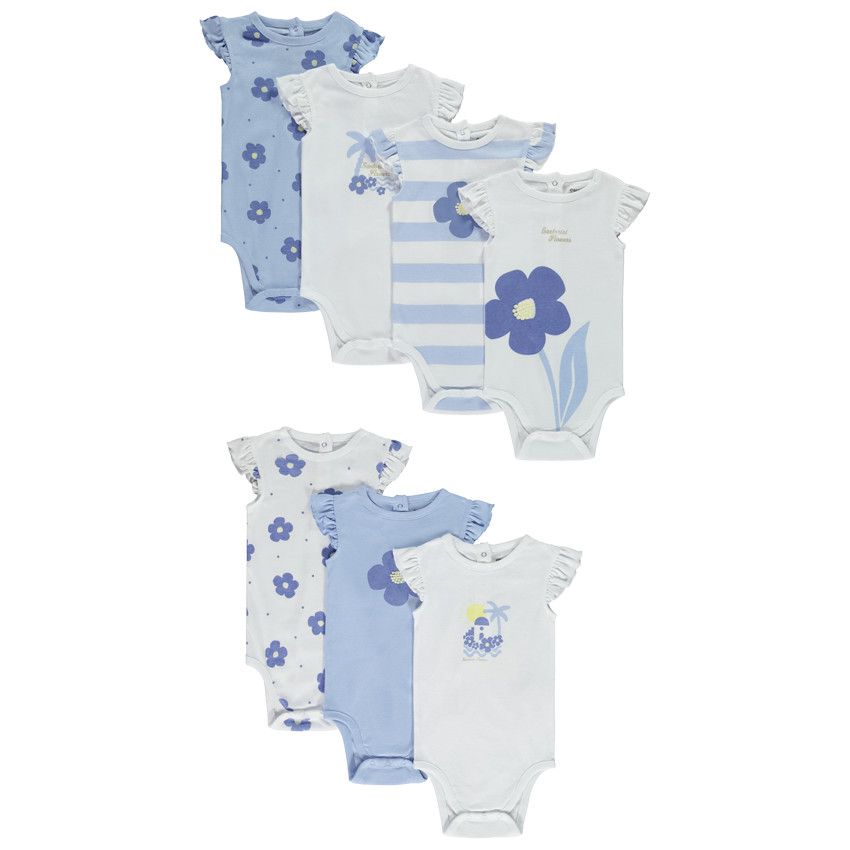 Orchestra Lot de 7 bodies manches courtes motifs floraux pour bébé fille Blanc 1 mois Body