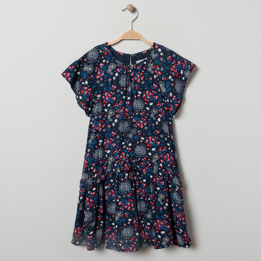 Orchestra Robe manches courtes à imprimé floral pour enfant fille Bleu