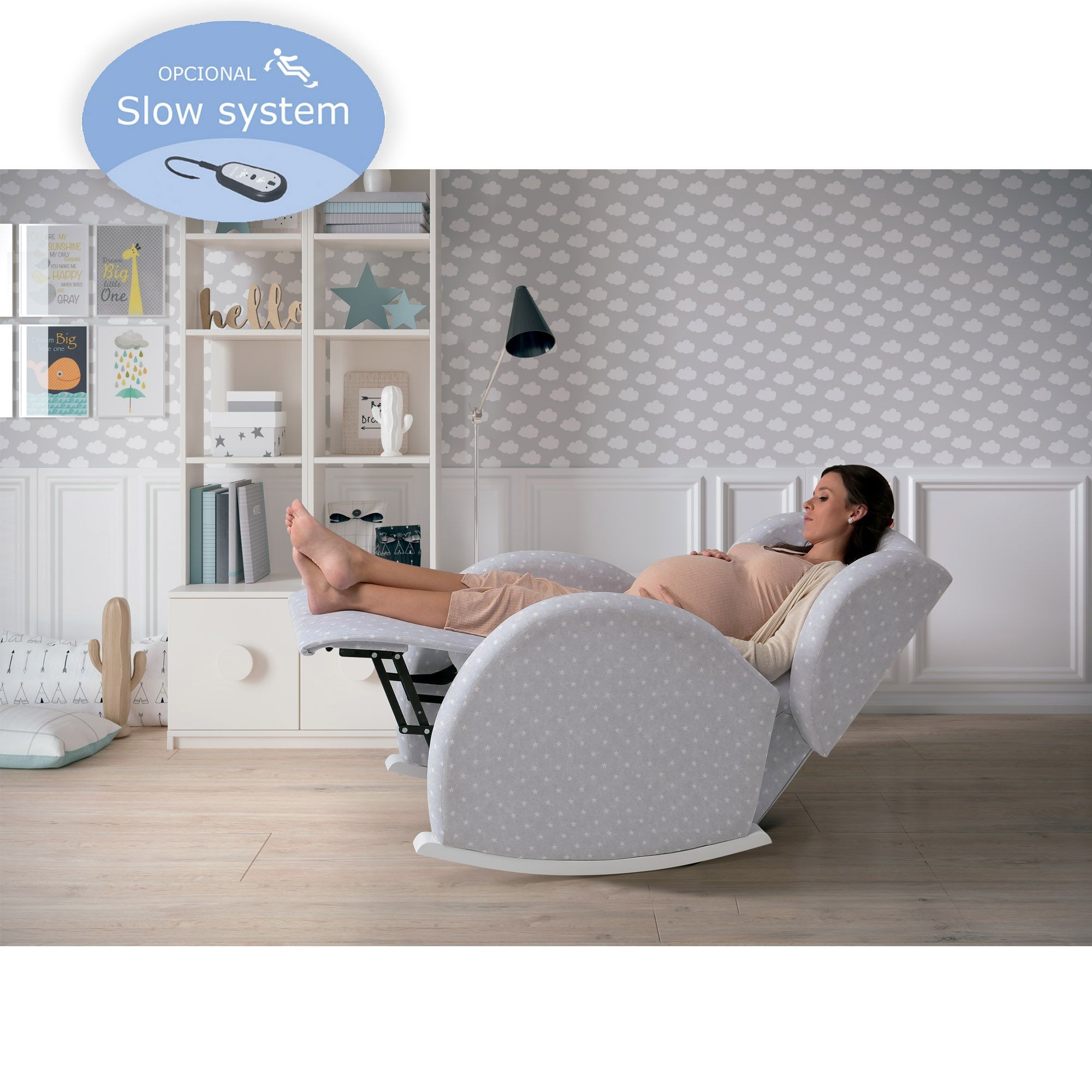 MICUNA Fauteuil bascule Lactancia flor Slow System tissu blanc