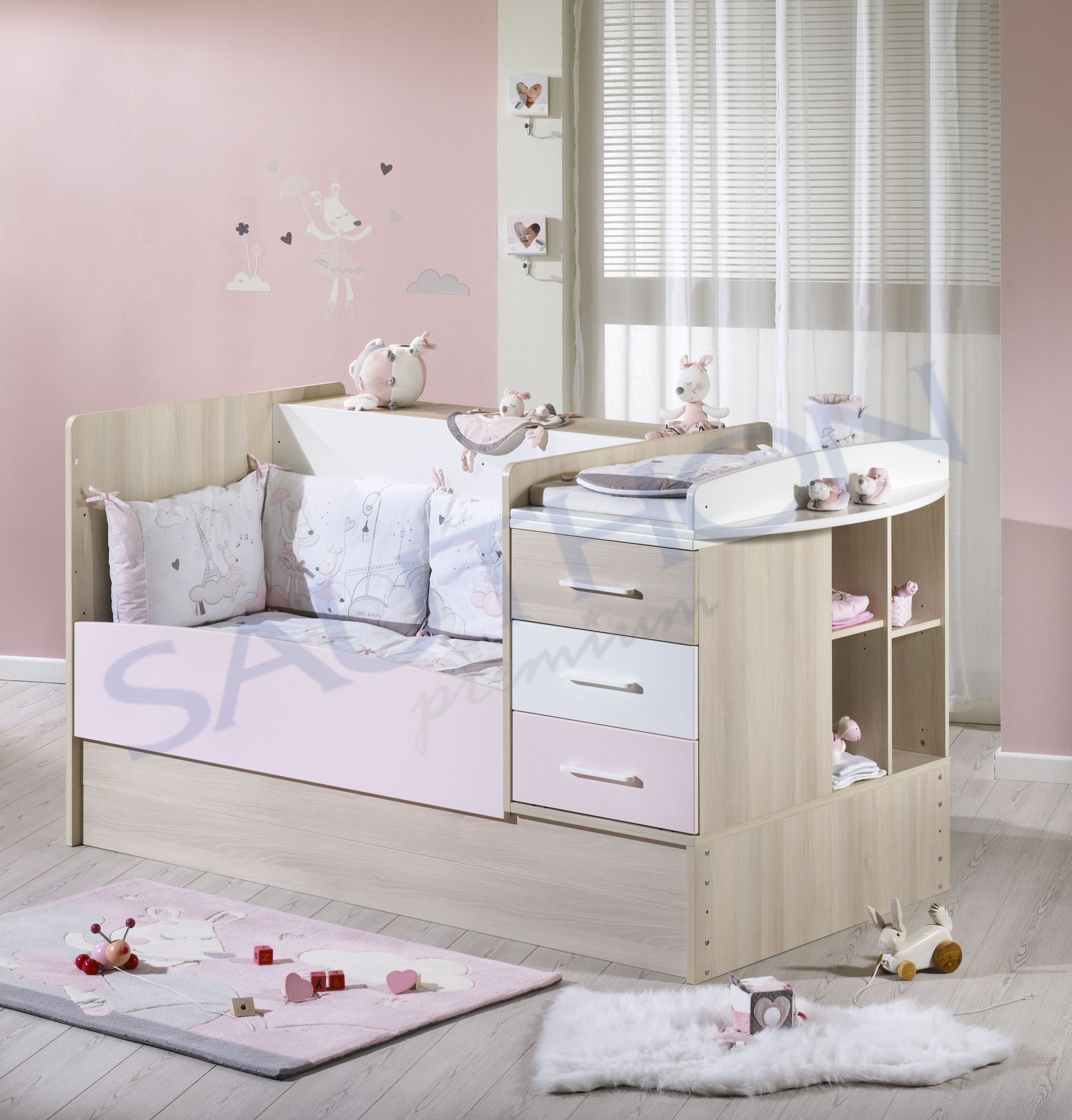 SAUTHON Lit chambre transformable 70 x 140 milk rose